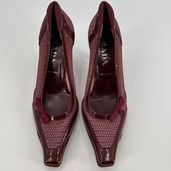 PRADA Y2K 2000 Vintage Mesh Pointed Toe Kitten Heel Pumps Heels Shoes Size 37.5 - Picture 2 of 9